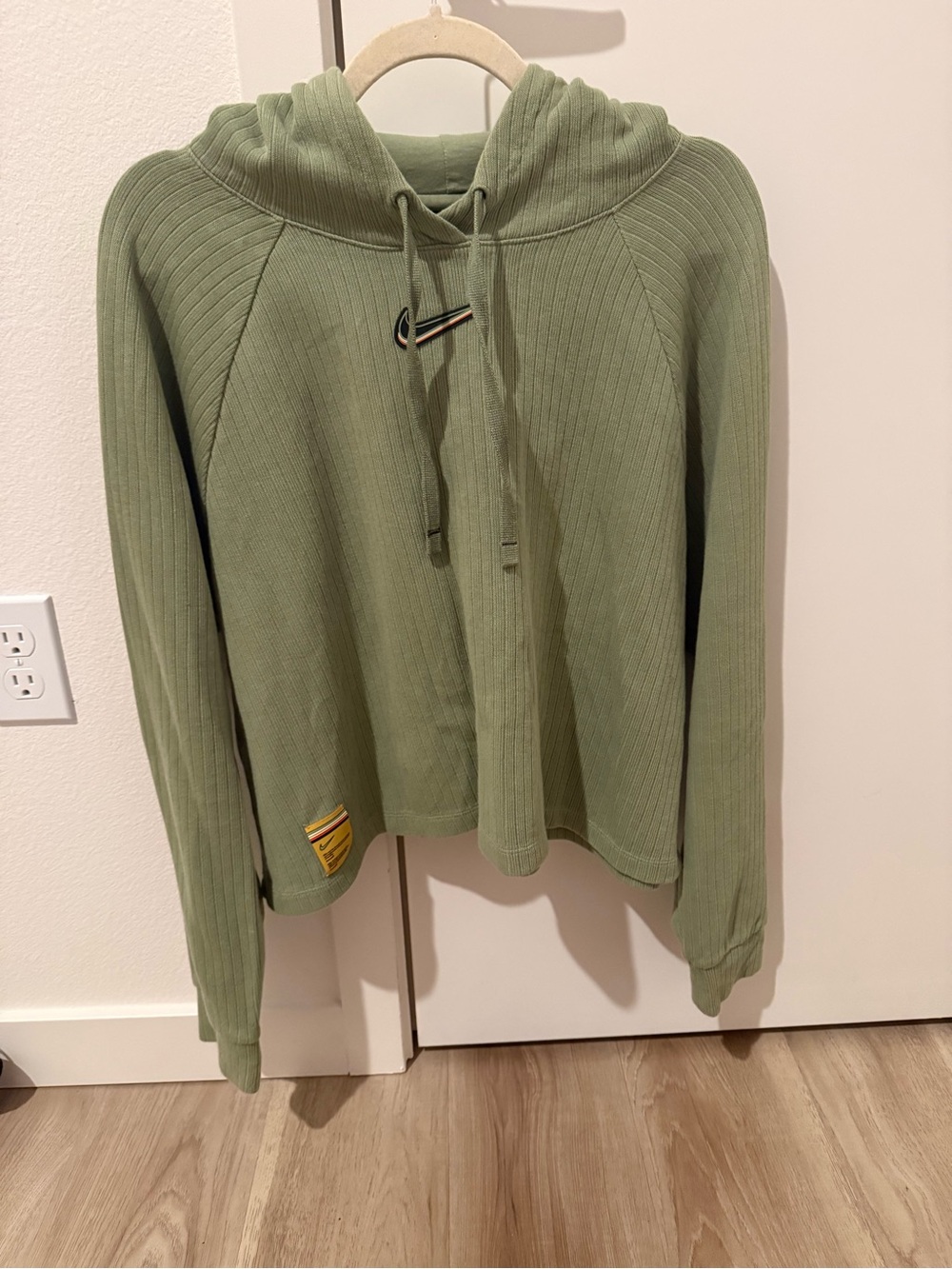 Nike Sage Green Ribbed Hooded Crewneck Sweater